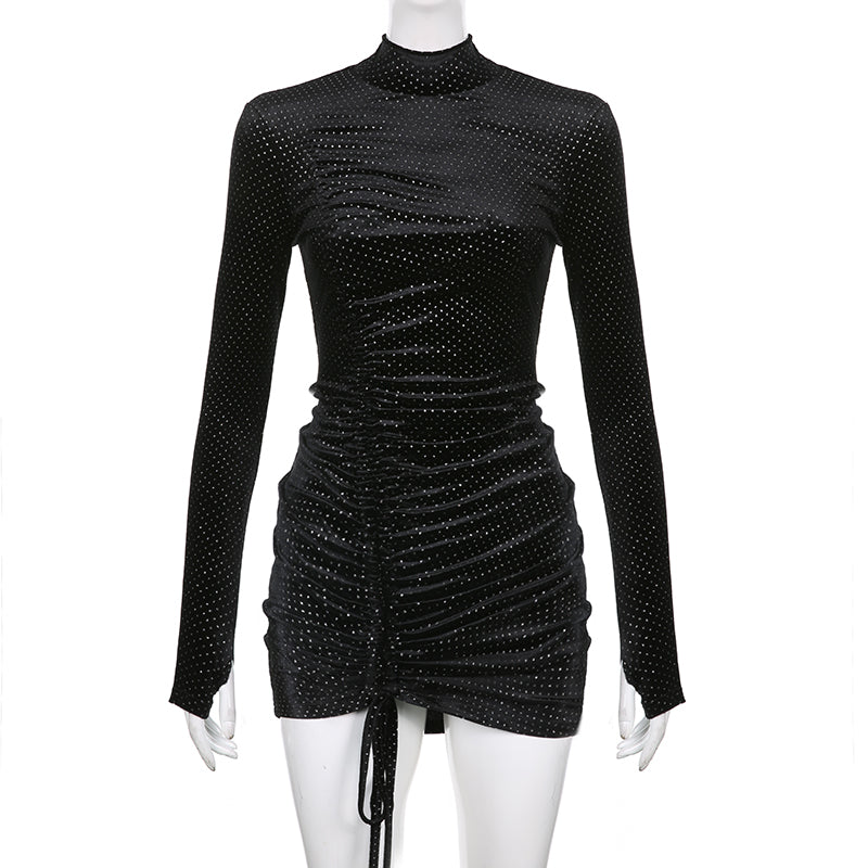 Kvinnors Mini Klänning Paljett Turtleneck Polyester-3