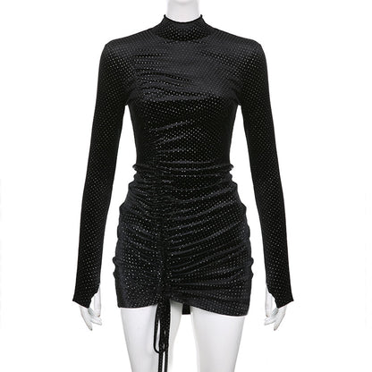 Kvinnors Mini Klänning Paljett Turtleneck Polyester-3