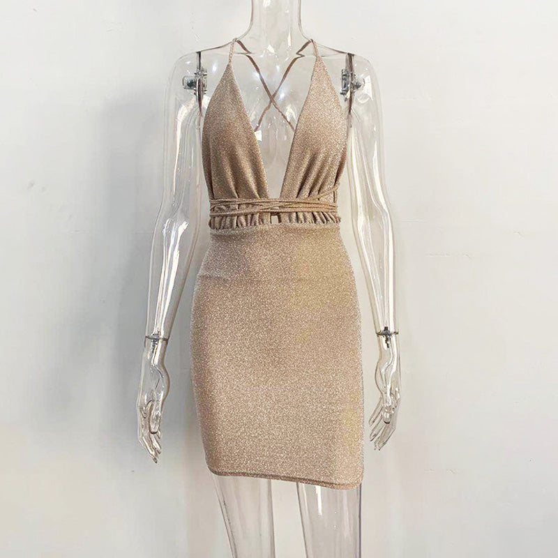 Kvinnors Mini Klänning Djup V-hals Spandex-6