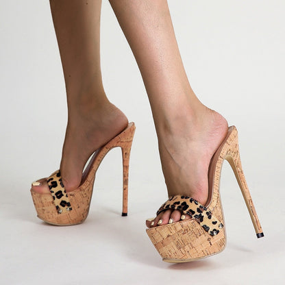 Dam Sandaler Pumps Leopardmönster PU-läder Hög Klack-5