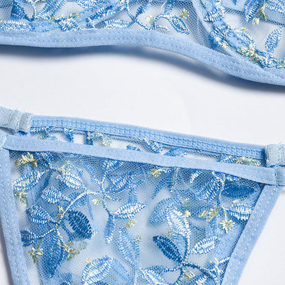 Dam Bh Set Halvkopp Blommönster Broderi Polyester-5