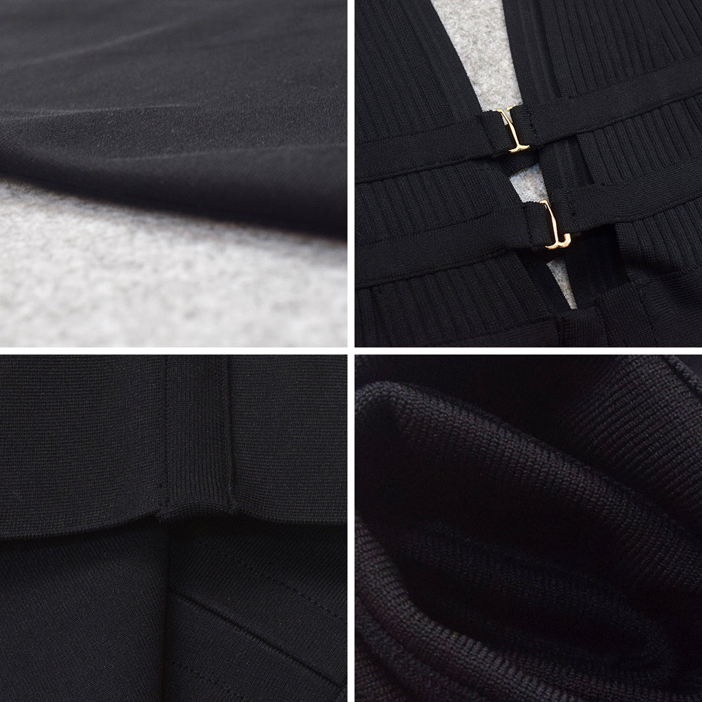 Dam Midi Klänning V-ringad Smal Nylon med Utskärningar-6