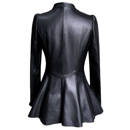 Dam Blazer En-Knappstängning Konstläder Elegant-2