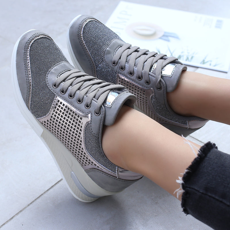 Dam Sneakers Plattforms Läder Medelhög Snitt Högkvalitativ Komfort-5