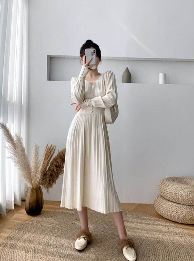 Kvinnors Midi Klänning V-ringning Akryl Klassisk-5