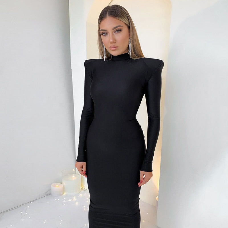Kvinnors MIDI Klänning Långa Ärmar O-Halsringning Spandex 1