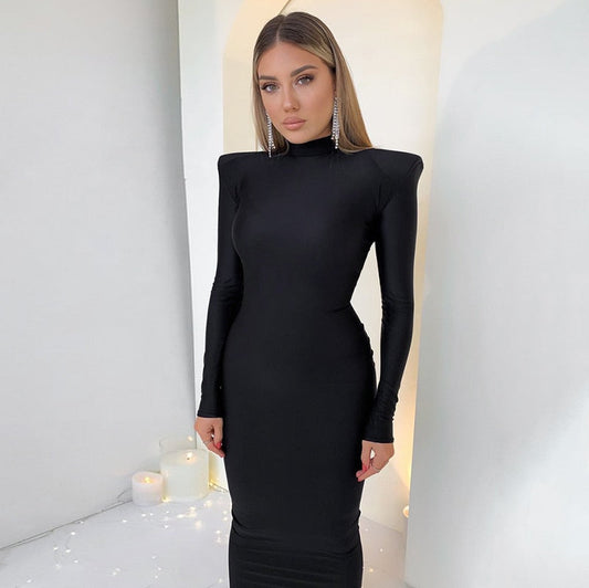 Kvinnors MIDI Klänning Långa Ärmar O-Halsringning Spandex 1