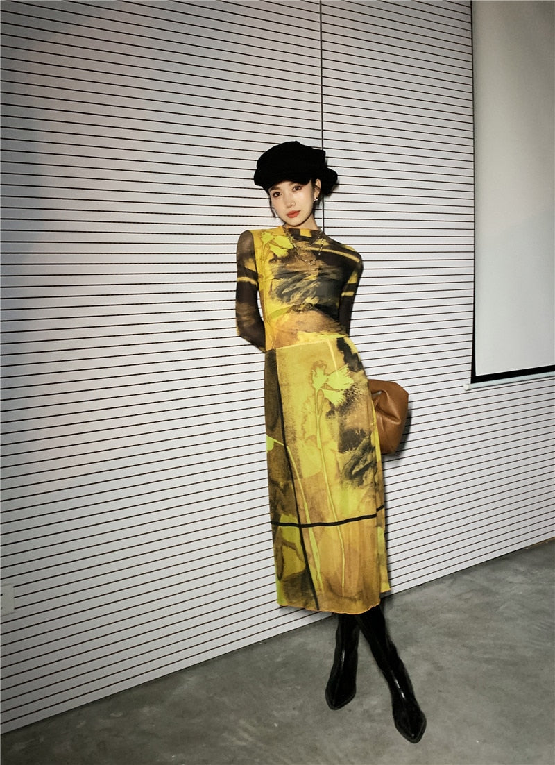 Dam Rockuppsättning T-shirt och Knälång Kjol Polyester Geometrisk Design-2