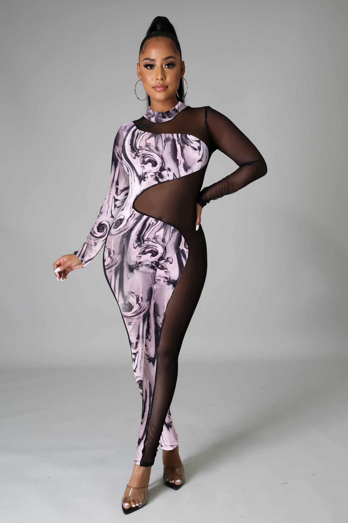 Dam Jumpsuit Långärmad Mönstrad Polyester Elegant Ankellång-3