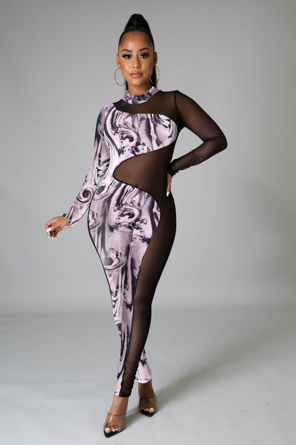 Dam Jumpsuit Långärmad Mönstrad Polyester Elegant Ankellång-3