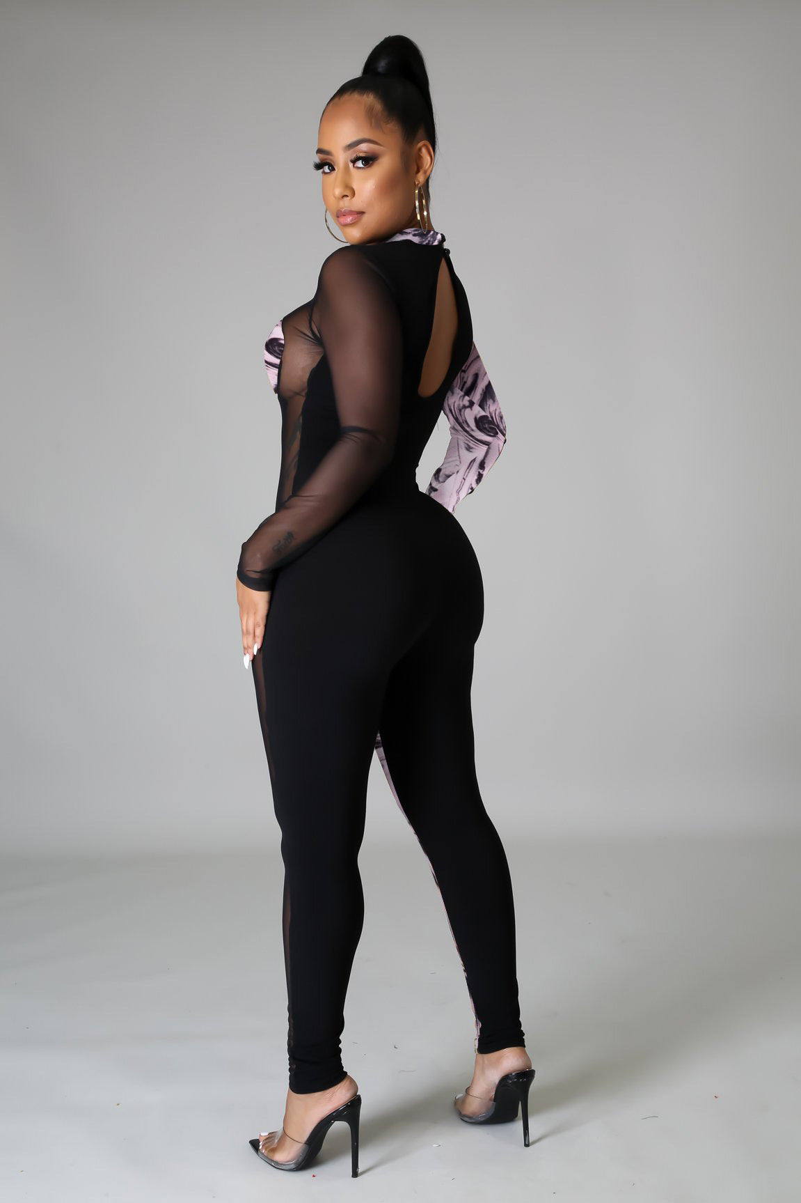 Dam Jumpsuit Långärmad Mönstrad Polyester Elegant Ankellång-4