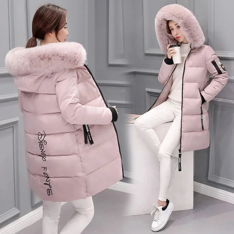Kvinnors Quiltad Jacka Stor Huva Pälskrage Polyester 8