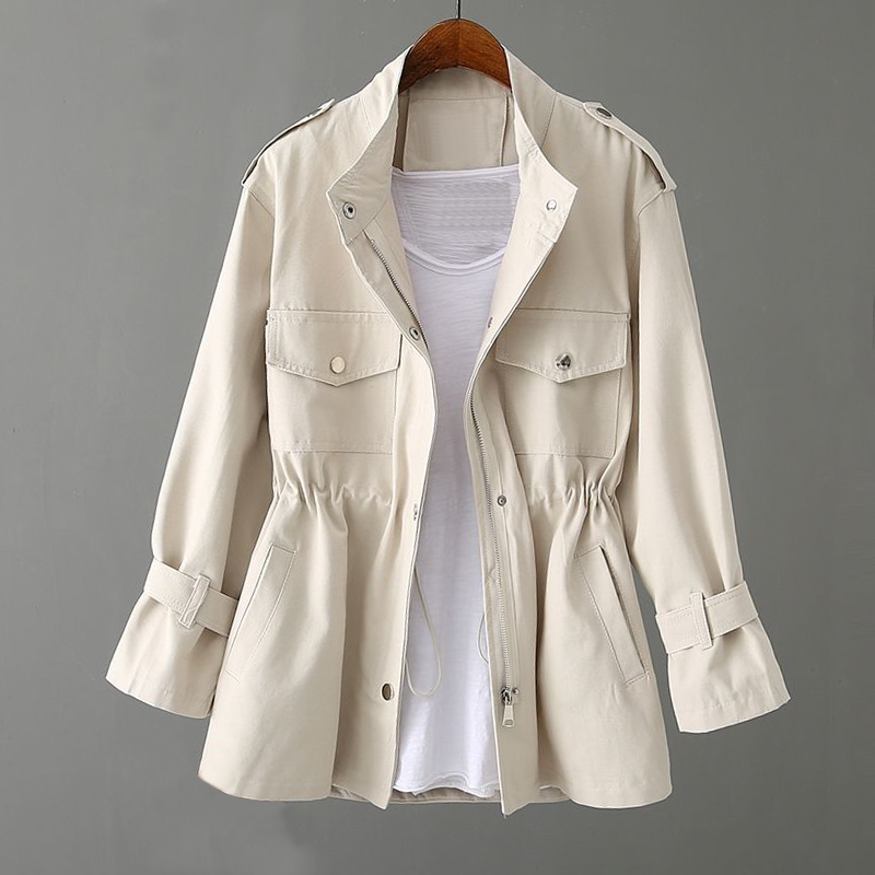 Kvinnor Trenchrock Elegant Bomull Polyester 5