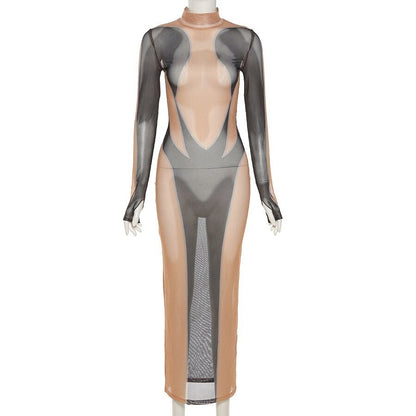 Maxiklänning Dam Transparent Mesh Lång Spandex och Mesh 4