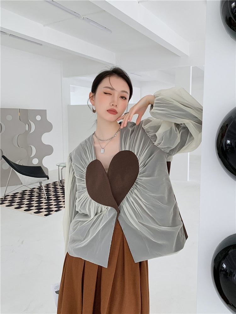 Variant image for Dam Blazer V-ringning Polyester Hjärtmotiv Urban Stil-1