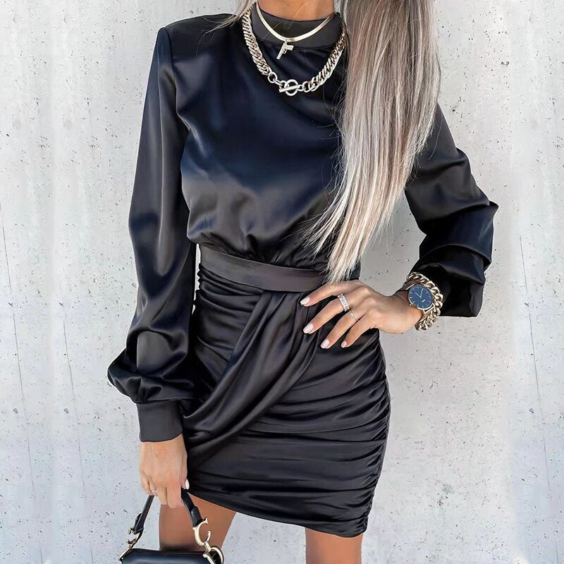 Kvinnors Aftonklänning Lång Flödande Satin Elegant Design-6