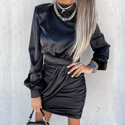 Kvinnors Aftonklänning Lång Flödande Satin Elegant Design-6