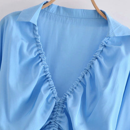 Dam Blus Långärmad V-ringad Polyester-3