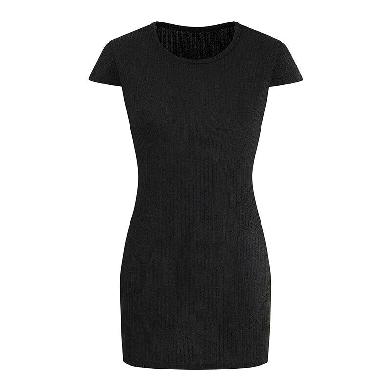 Kvinnors T Shirtklänning Midi Slim Fit Elastisk Bomull-1