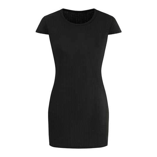 Kvinnors T Shirtklänning Midi Slim Fit Elastisk Bomull-1