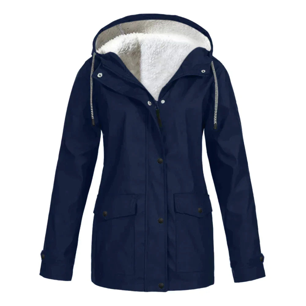 Damenjacke Wasserdicht Elegantes Design mit Verstellbarer Kapuze und Praktischen Taschen-6