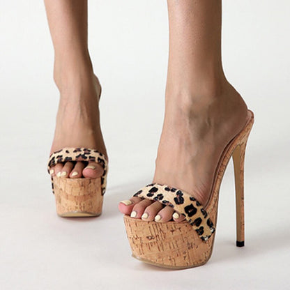 Dam Sandaler Pumps Leopardmönster PU-läder Hög Klack-4
