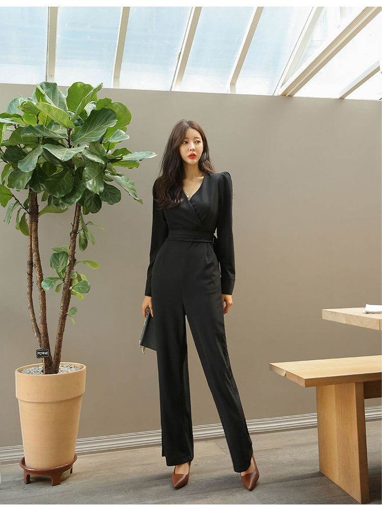 Dam Jumpsuit Långärmad Polyester Dubbel Bröstdesign-3