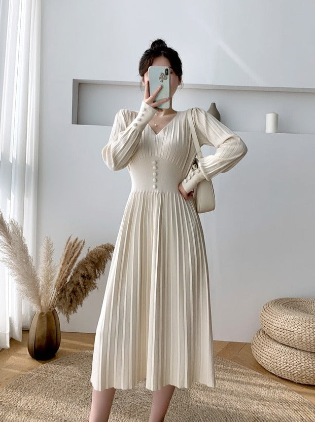 Kvinnors Midi Klänning V-ringning Akryl Klassisk-2