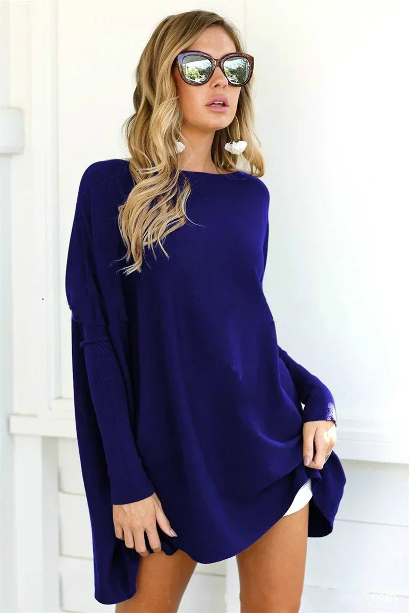 Kvinnor Tröja Överdimensionerad Rund Hals Bomull Akryl Polyester-2
