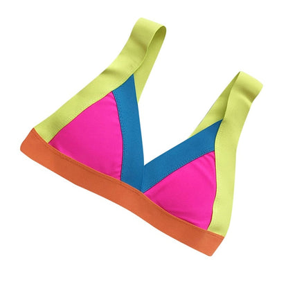 Dam Bikini Hög Midja Nylon Patchwork-3