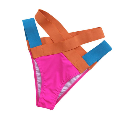 Dam Bikini Hög Midja Nylon Patchwork-4