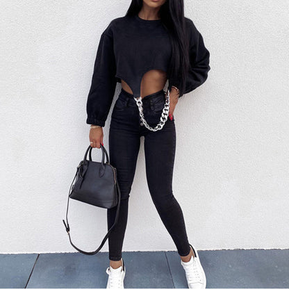 Dam Festtoppar med Kedjeapplikation Polyester Spandex Långärmad-2