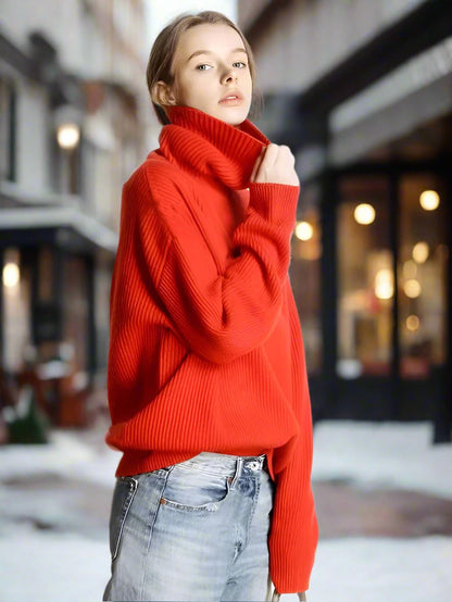 Dam Turtleneck Tröja Av Klassiskt Rep Avslappnad Passform-3