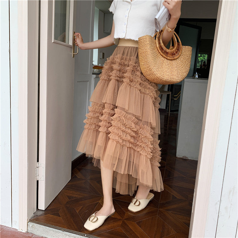 Kvinnors Midi Kjol med Rüsch Detaljer i Tyll-2