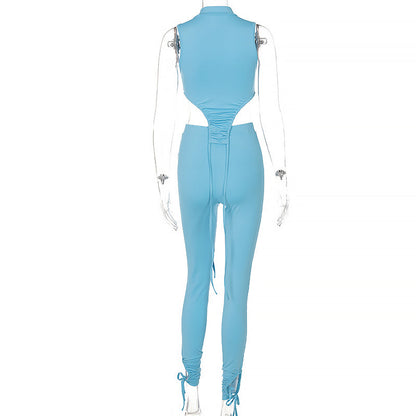 Dam Set Ärmlös Top och Byxor Polyester Spandex-6