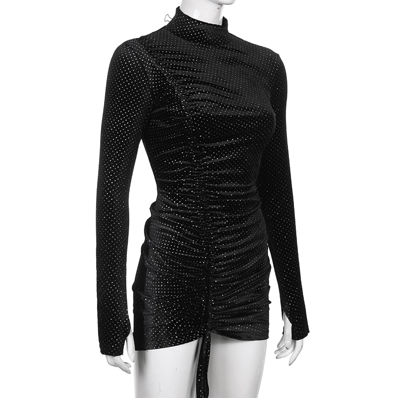 Kvinnors Mini Klänning Paljett Turtleneck Polyester-4