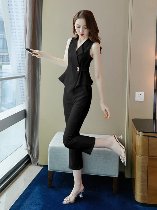 Snygga Byxor Dam Hög Midja V-ringning Polyester-1