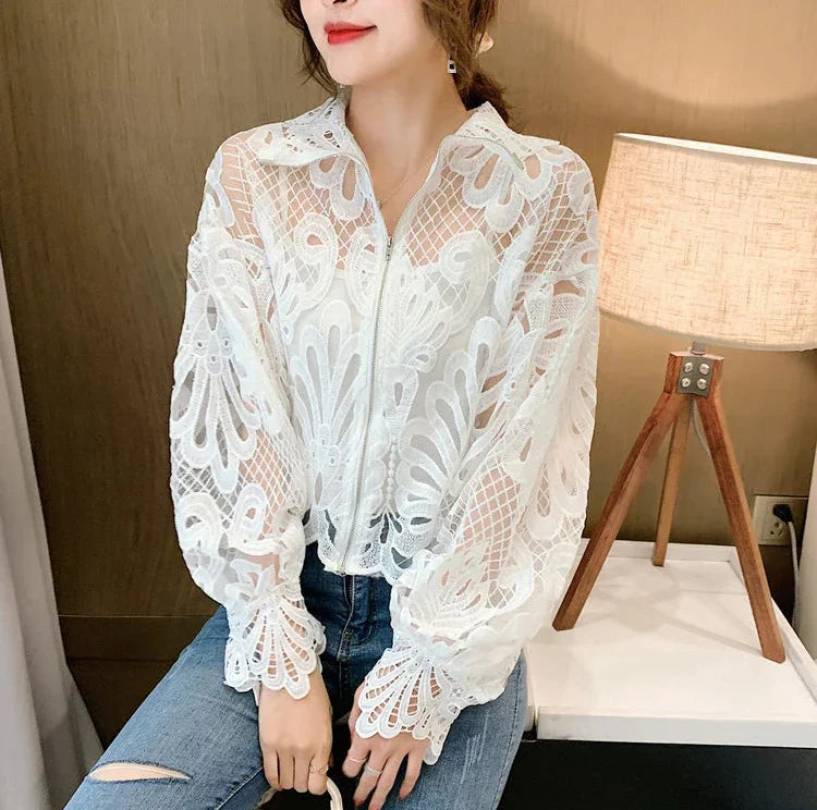 Dam Blus Kortärmad Spets Polyester-2