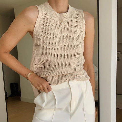 Ärmlös Skjorta för Dam i Stickad Design med Cirkulär Halsringning – Andningsbar och Trendig för Sommarens Utflykter 1