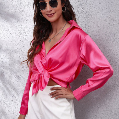 Dam Blus Luftig Satin Sommarstil-4