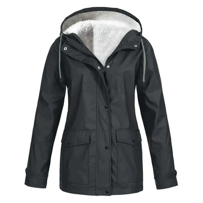 Damenjacke Wasserdicht Elegantes Design mit Verstellbarer Kapuze und Praktischen Taschen-1