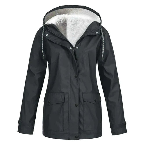 Damenjacke Wasserdicht Elegantes Design mit Verstellbarer Kapuze und Praktischen Taschen-1