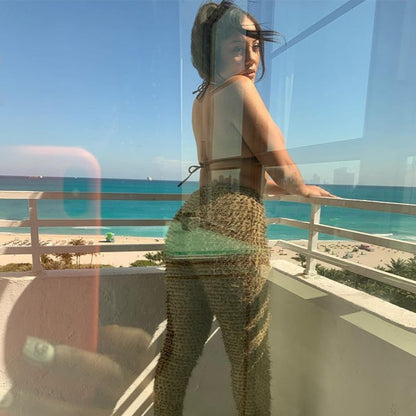 Dam Byxor med Resår i Midjan Prickiga Bomull Snygga Byxor-4