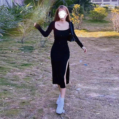 Fina Dam Klänningar Midi Fyrkantig Halsringning Bomull Polyester-5