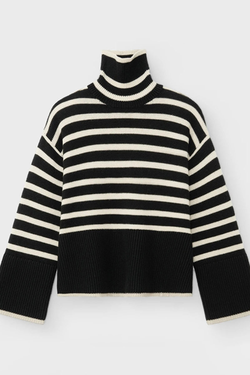 Dam Turtleneck Tröja Randig Polyester Lång Ärme Regular Fit-6