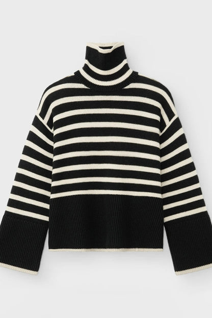 Dam Turtleneck Tröja Randig Polyester Lång Ärme Regular Fit-6