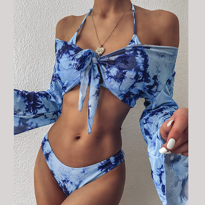 Dam Tredelad Bikini med Tryckdesign i Polyester och Lycra-4