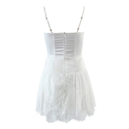 Dam Glittrig Miniklänning Spaghetti Band Syntetfiber-3