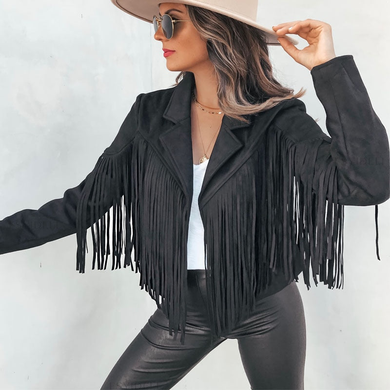 Läderjacka Dam med Fransar – Boho-Chic Design för Avslappnade och Eleganta Tillfällen 3
