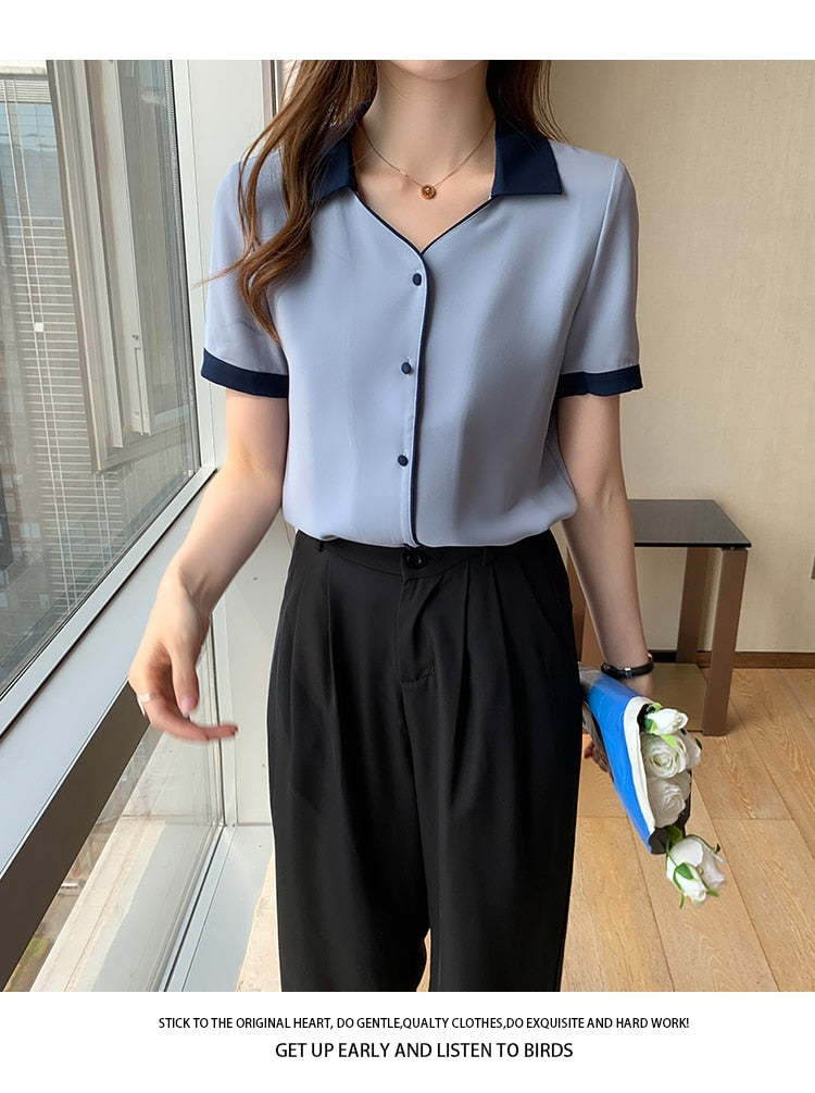 Kvinnors Skjorta V-formad Urringning Lätt Chiffon 5